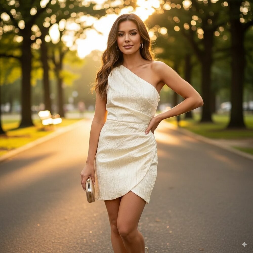 Elliatt NWT Leisure One Shoulder Mini Dress in Cream Butter Size Small